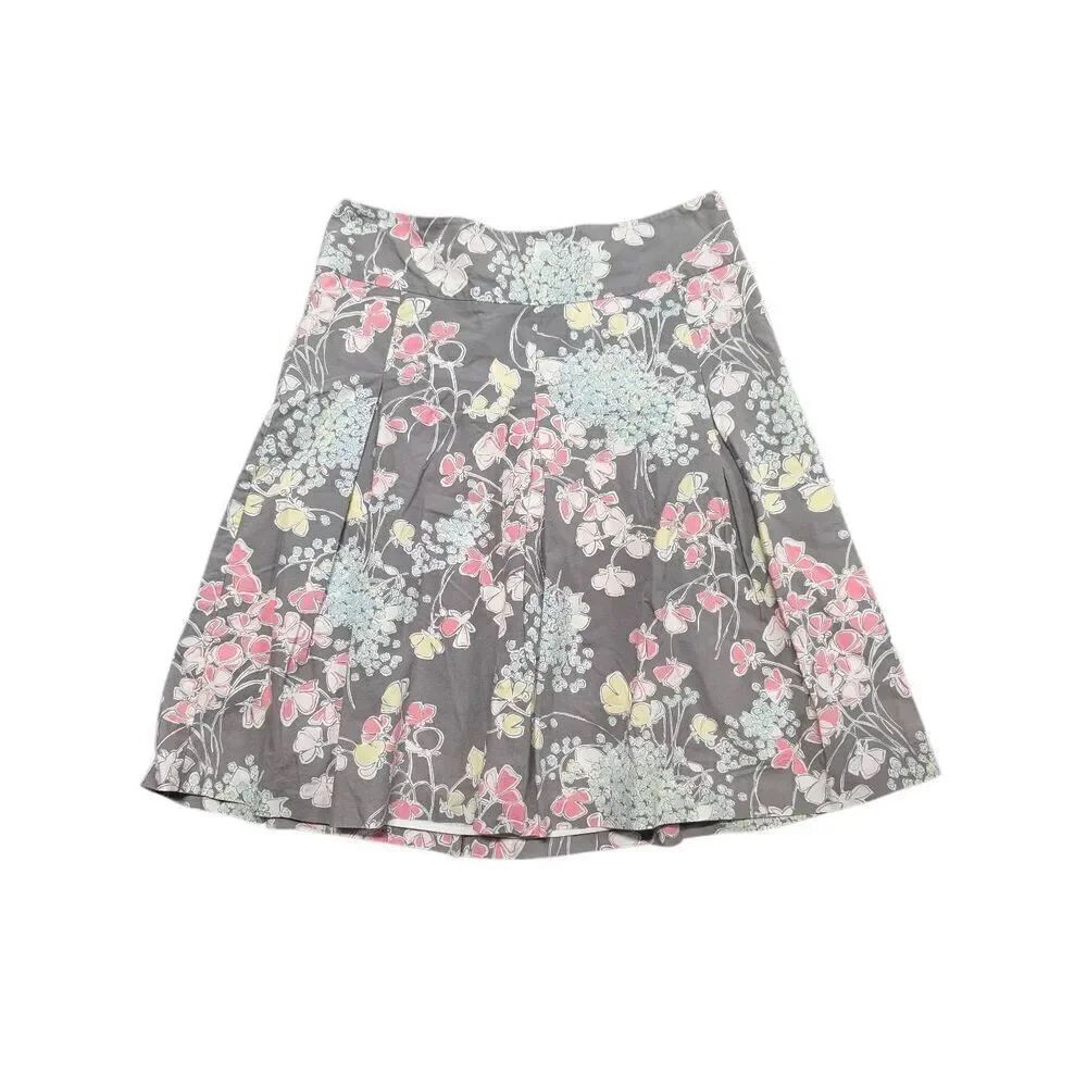 Talbots Pleated Midi A-Line Skirt 8 Blue Pink Floral Lined Full Women's 8